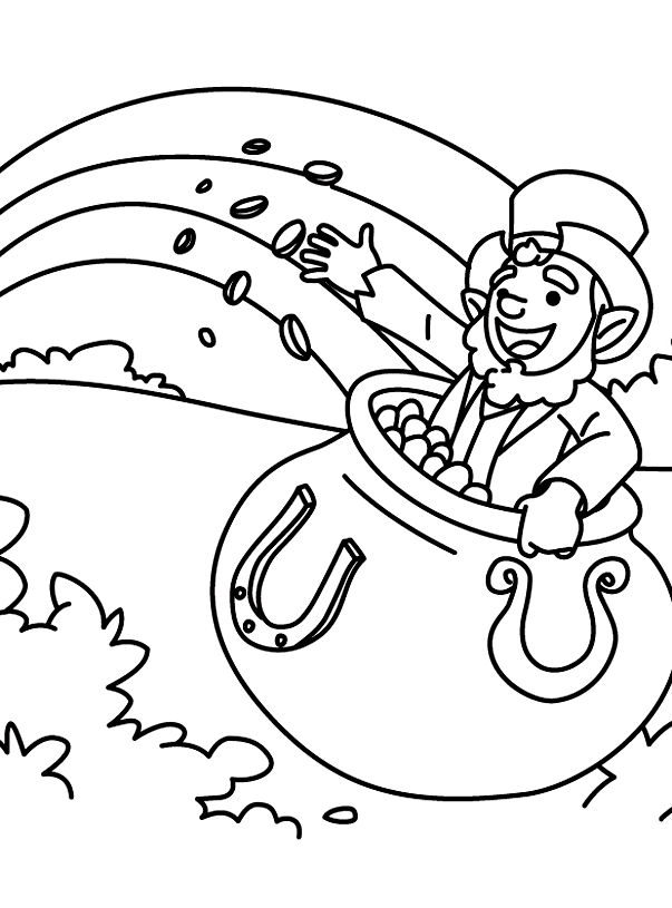 Leprechaun In His Pot Of Gold Coloring Page