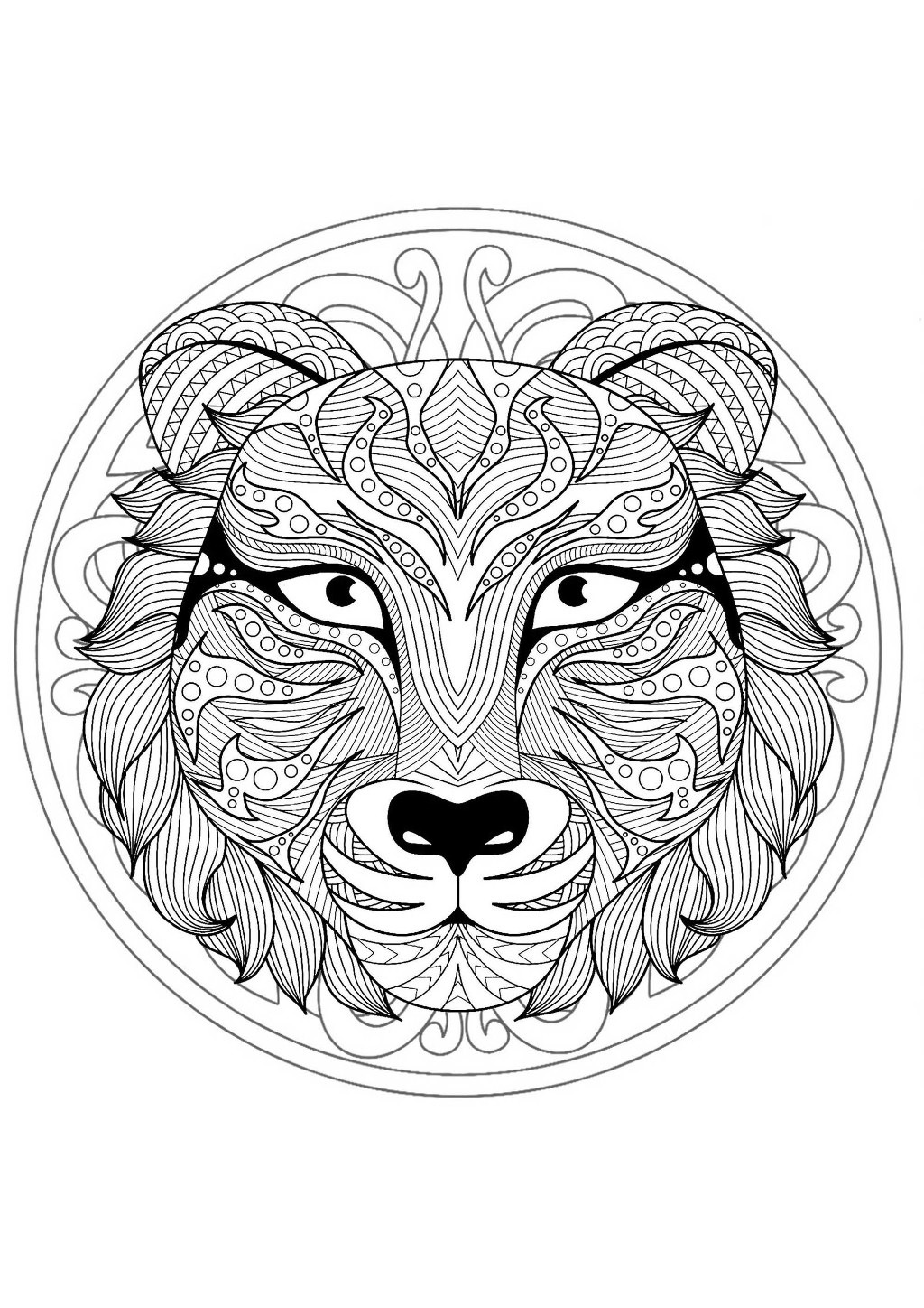mandala coloring animal lion