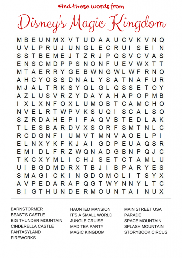 Magic Kingdom Disney Word Search