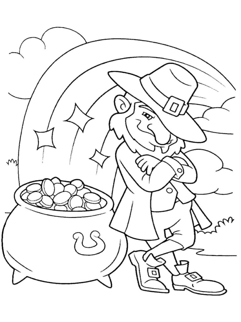 Pot Of Gold And Leprechaun Coloring Page