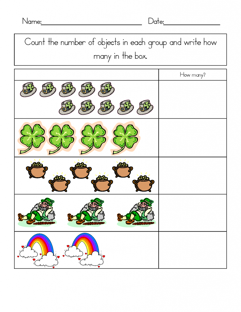 Print Free St Patricks Day Math Worksheets