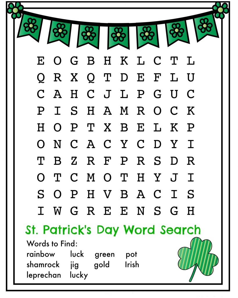 Print St Patricks Day Word Search