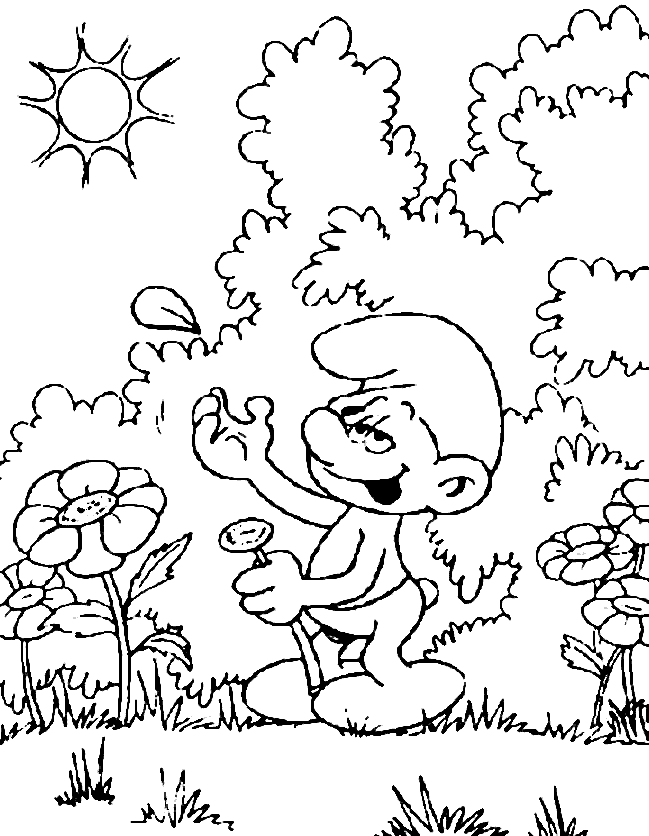 Smurf In Spring Coloring Page
