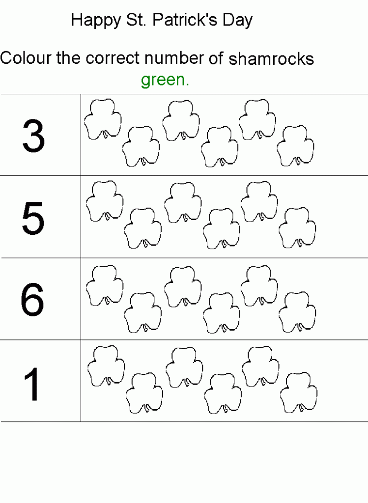 St Patricks Day Number Worksheets