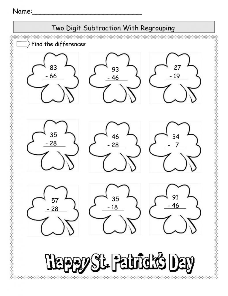 St Patricks Day Subtraction Worksheets