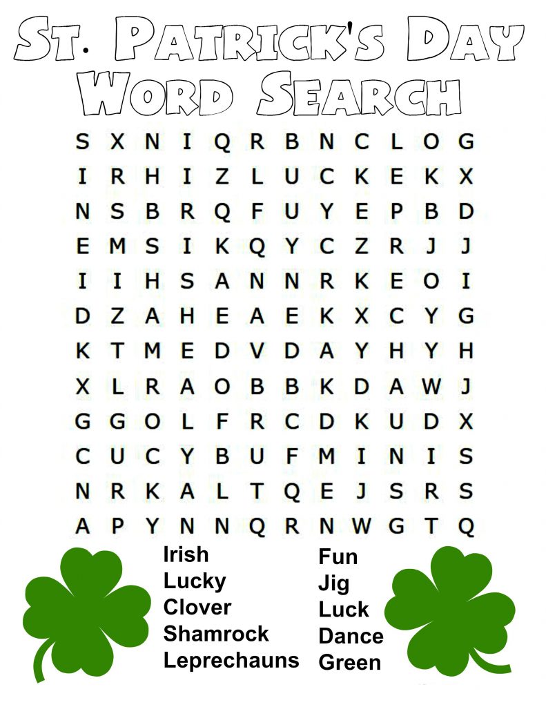 St Patricks Day Word Search Printable Puzzles