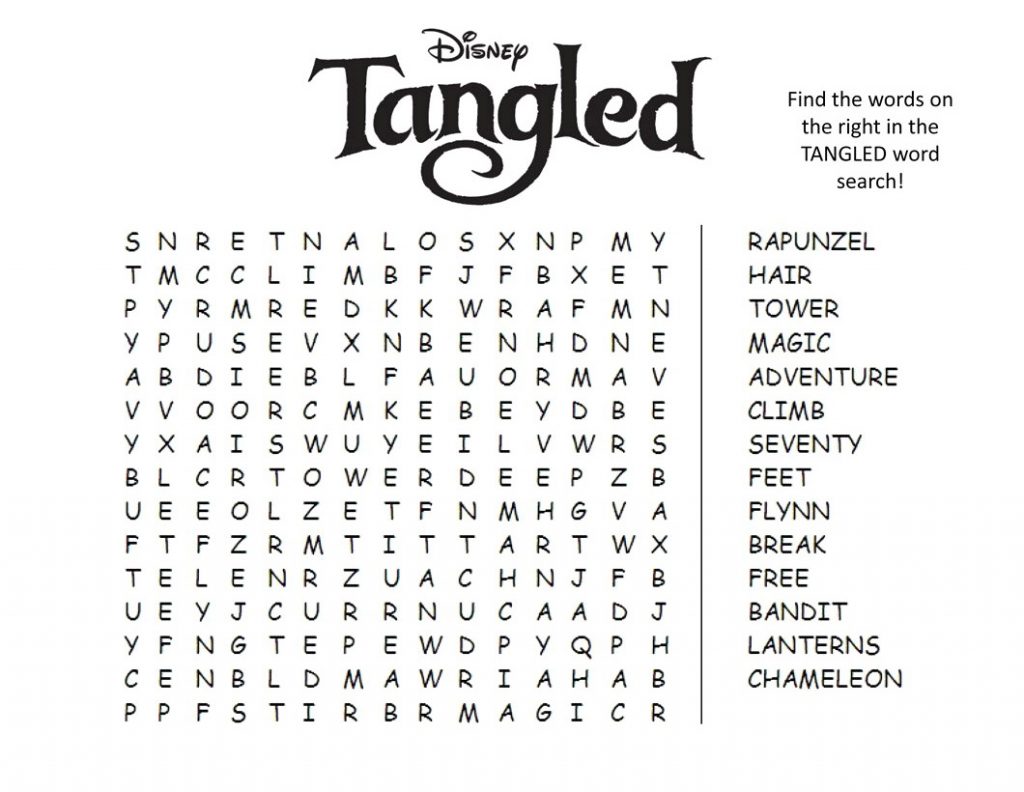 Tangled Disney Word Search