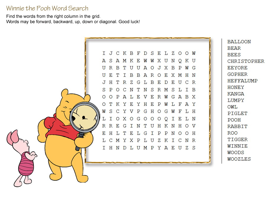 Winnie the Pooh Disney Word Search