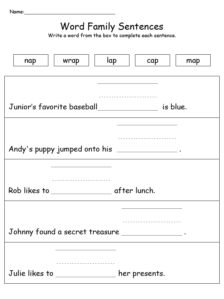 1st Grade English Word Family Worksheet