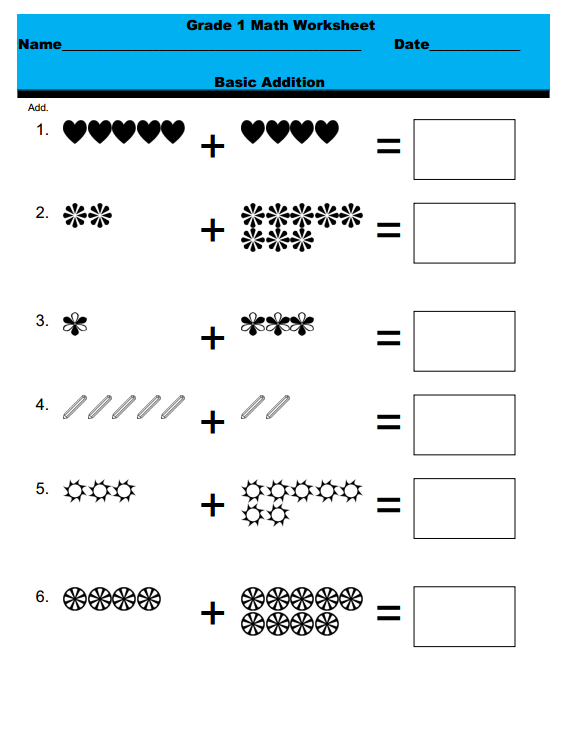 1st Grade Math Worksheets Simple Addition