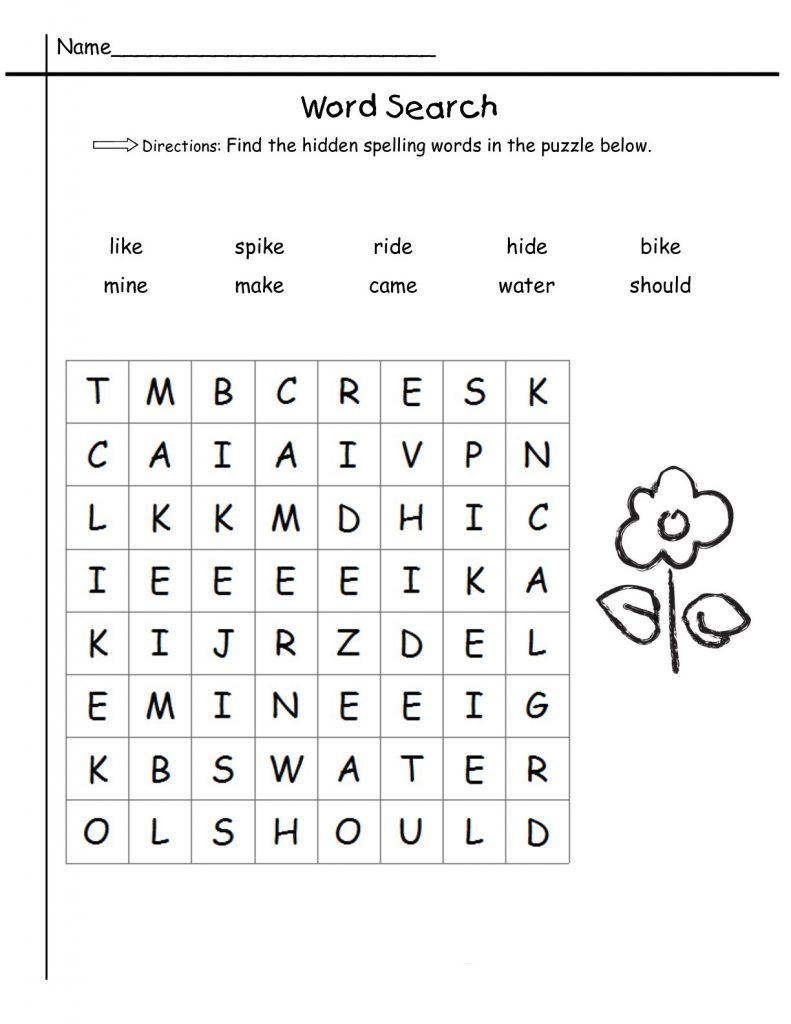 1st Grade Spelling Word Search
