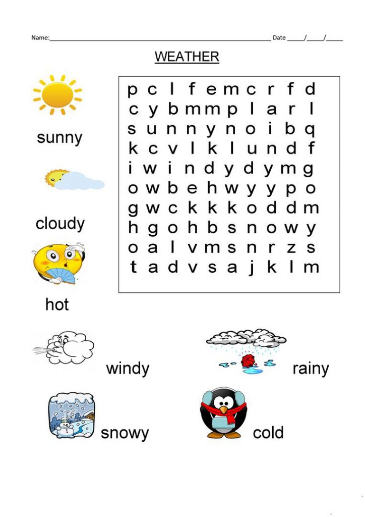 1st Grade Weather Word Search