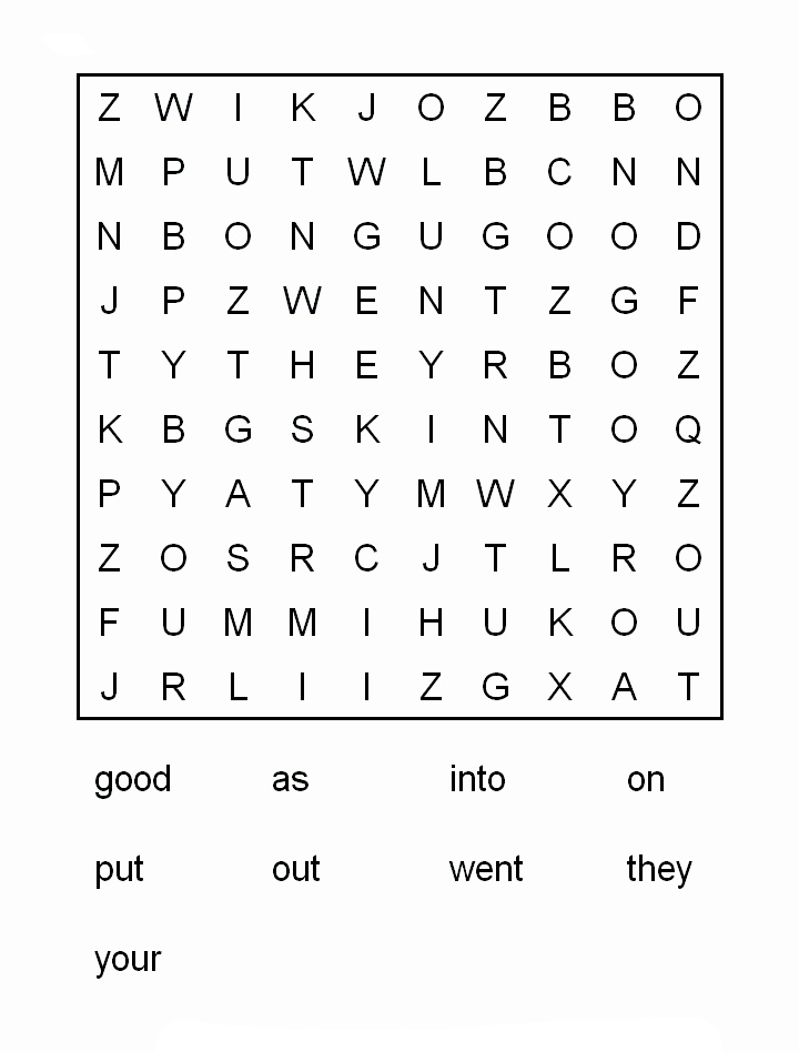 First Grade Word Search Printable Free