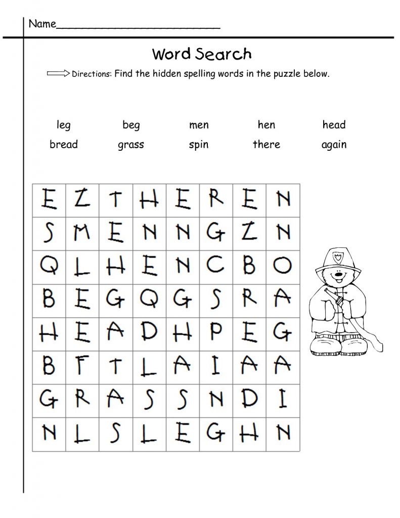 1st Grade Word Search Spelling
