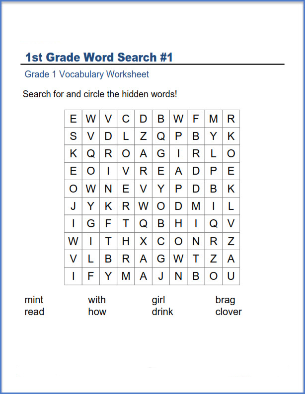 1st Grade Word Search - Best Coloring Pages For Kids