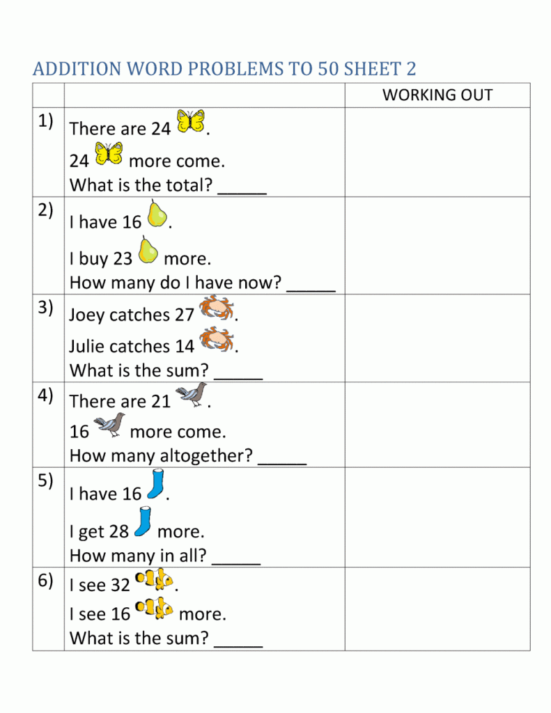 2nd Grade Addition Word Problem Worksheet