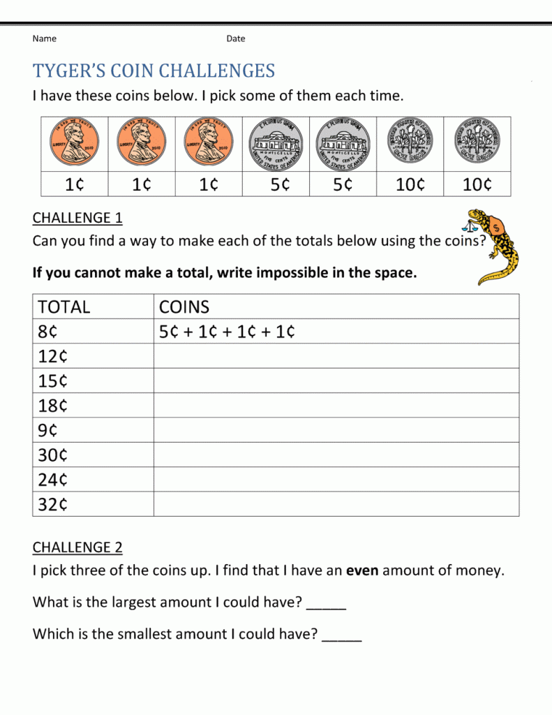 2nd Grade Math Word Problem Coin Challenge