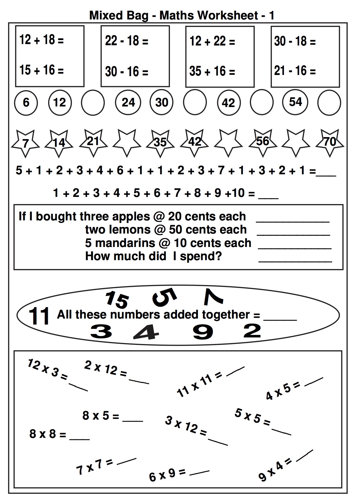 Math Sheet For 2nd Grade Printable