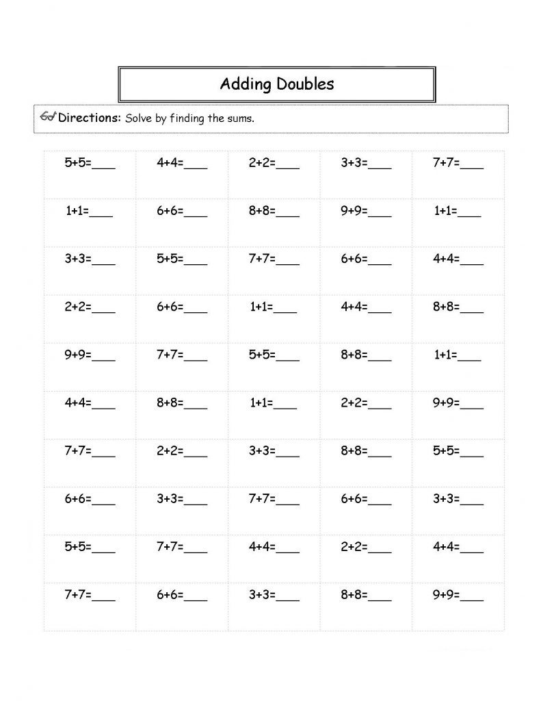 2nd Grade Math Worksheets Adding Doubles