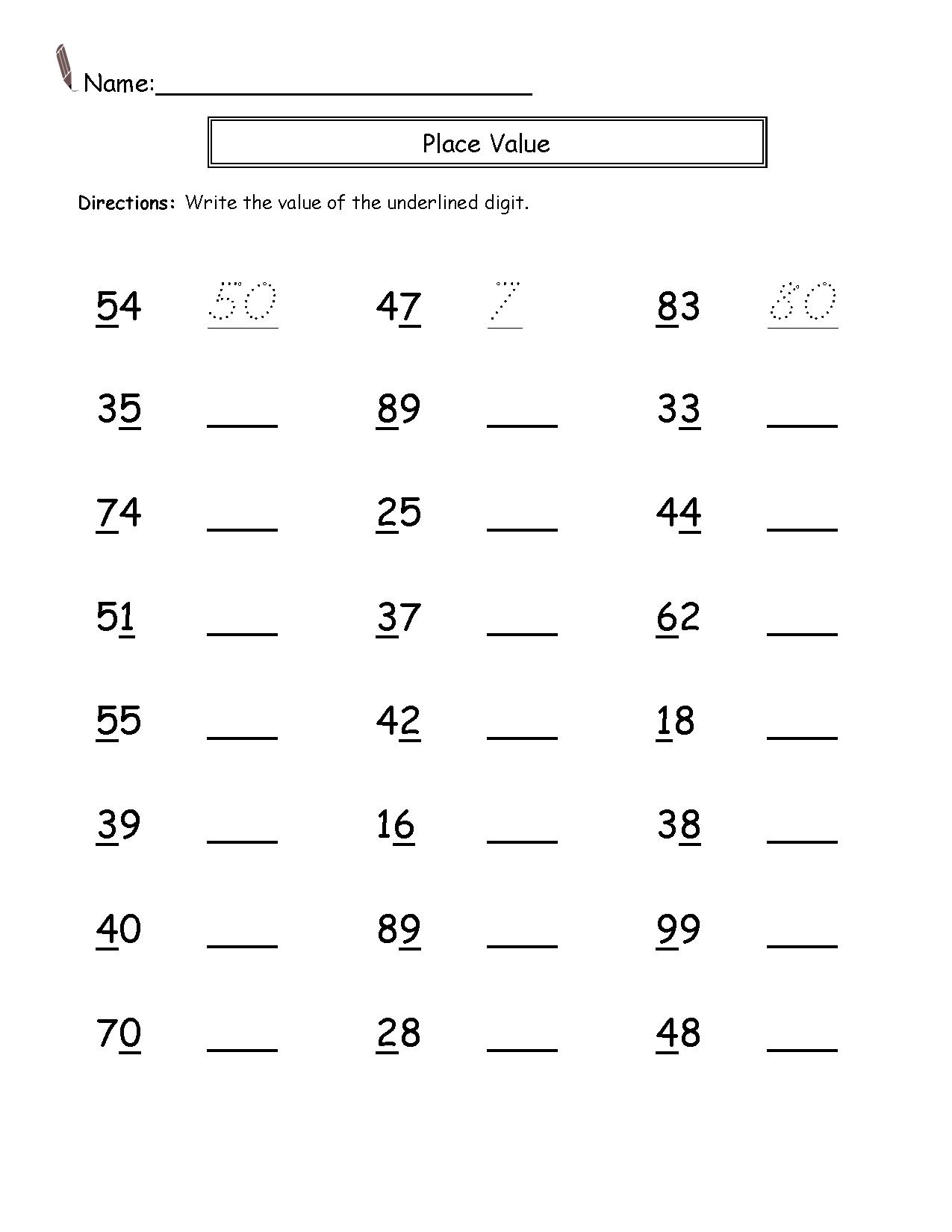 Math Worksheet For Second Grade
