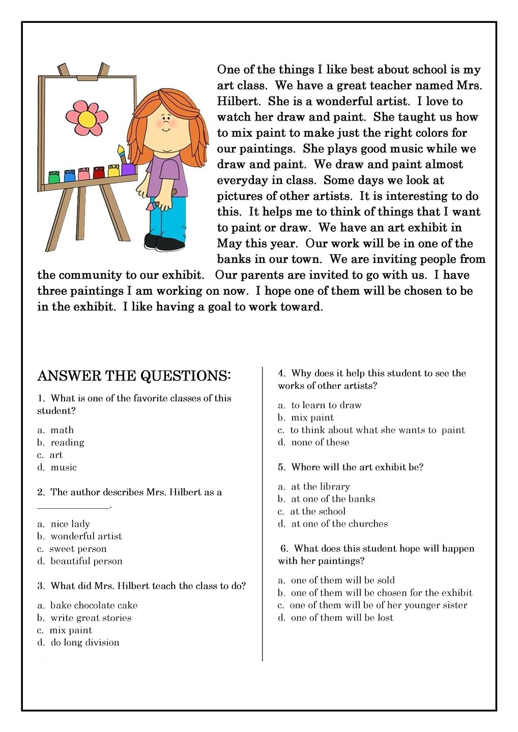 Free Printable English Comprehension Worksheets For Grade 9