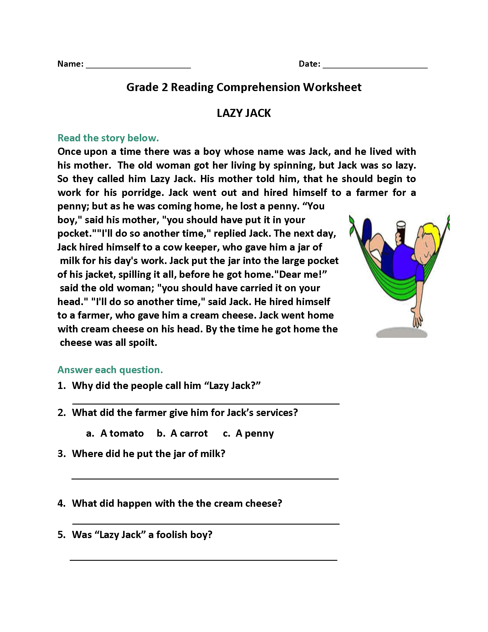 2nd Grade Reading Worksheets Best Coloring Pages For Kids 4EC