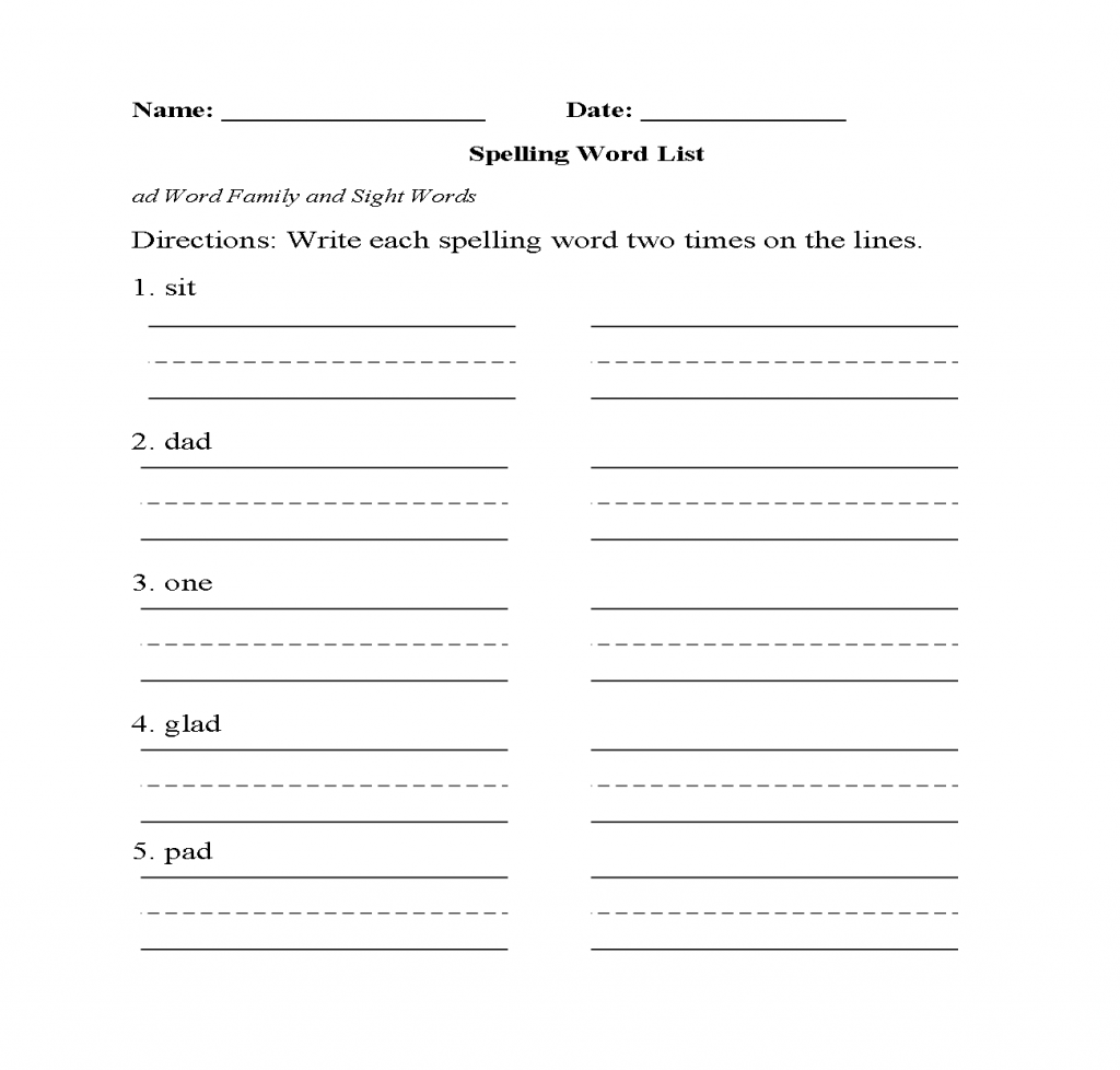 2nd Grade Spelling Word List Sheet