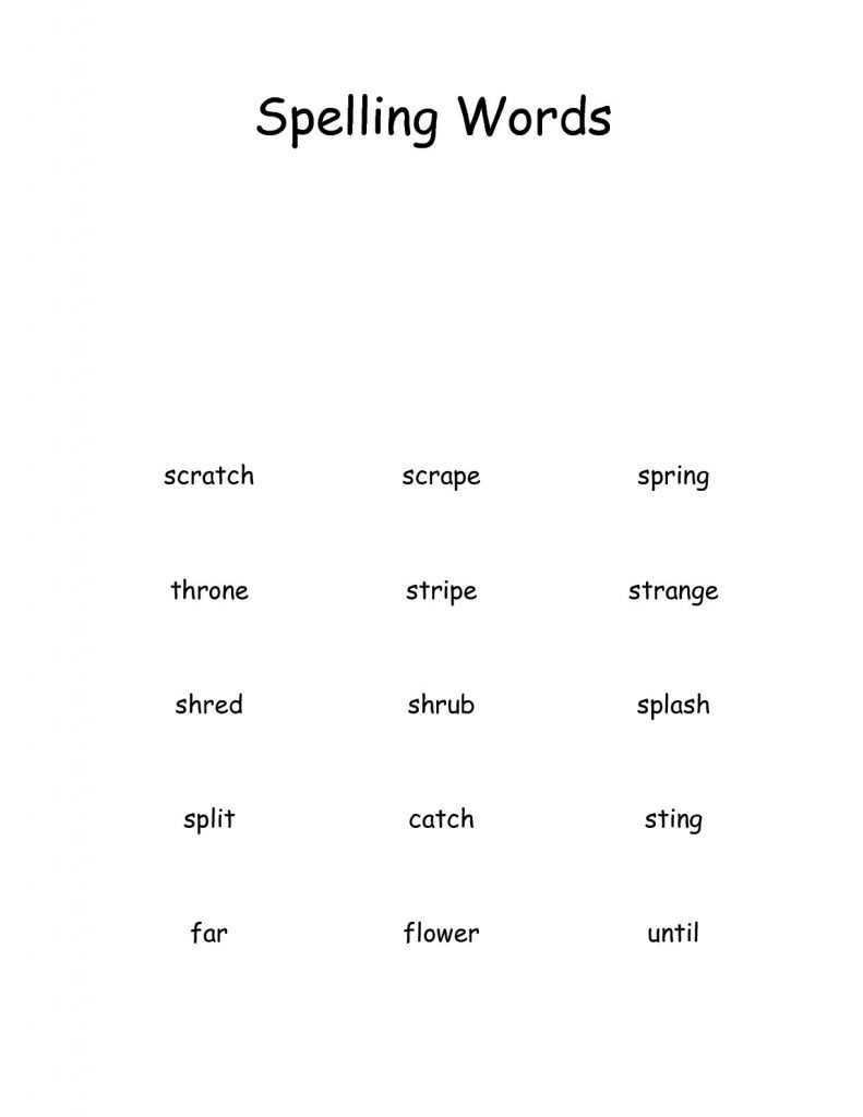 2nd Grade Spelling Words Sheet