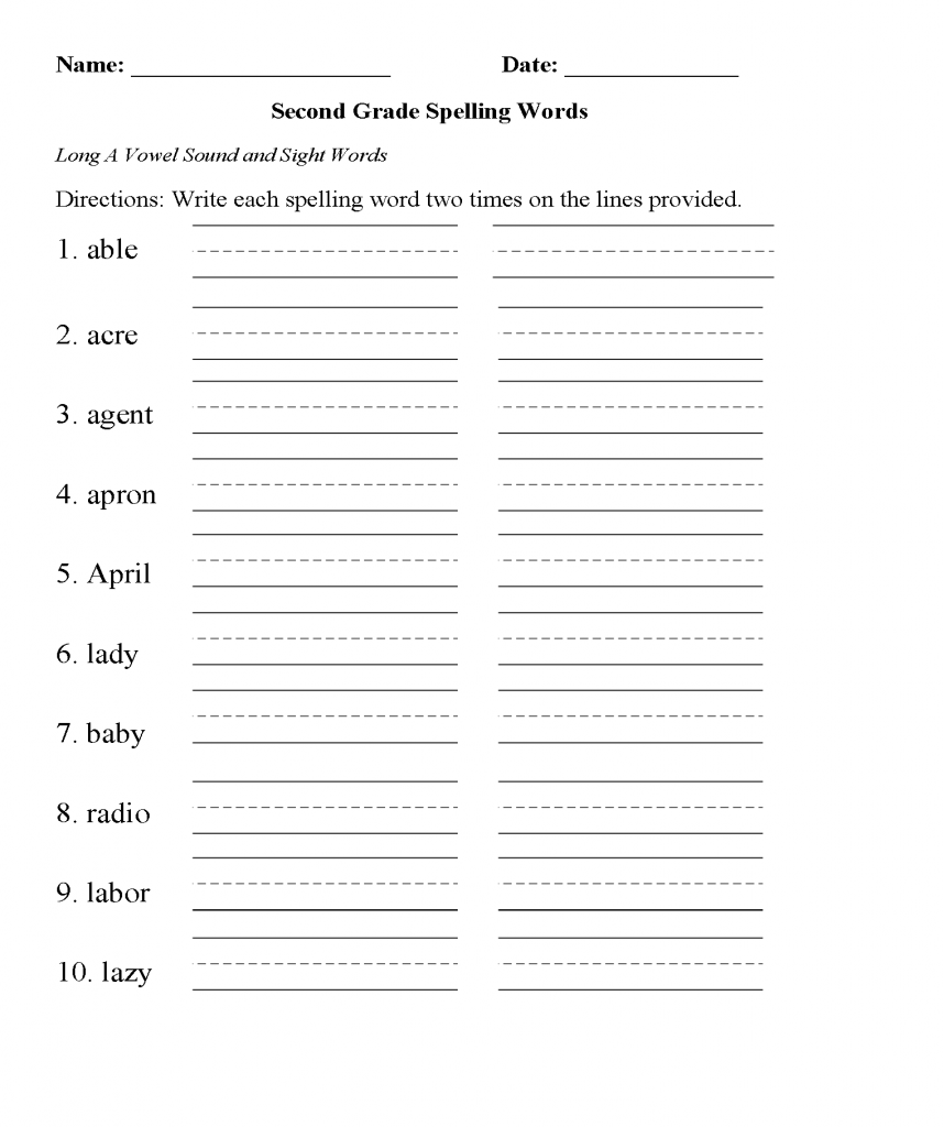 2nd Grade Spelling Words Worksheets