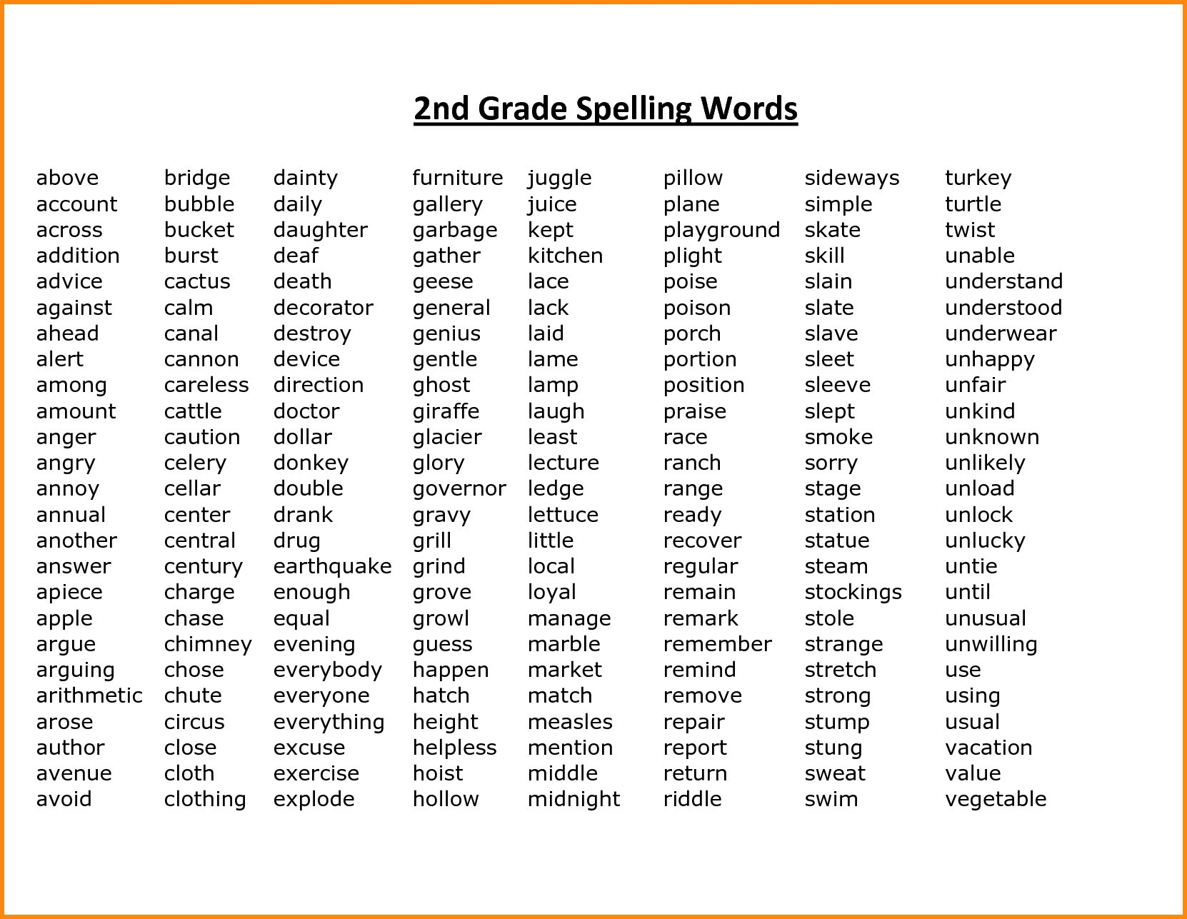 2nd Grade Spelling Words - Best Coloring Pages For Kids