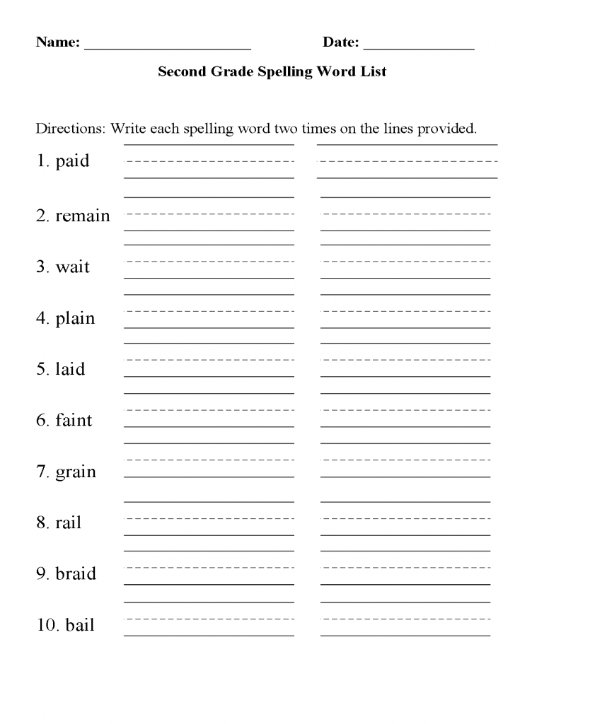 2nd Grade Spelling Worksheets