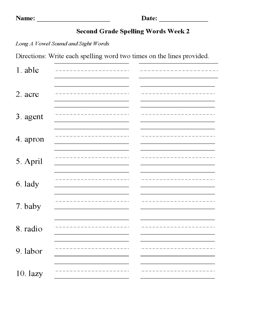 2nd Grade Spelling Worksheets