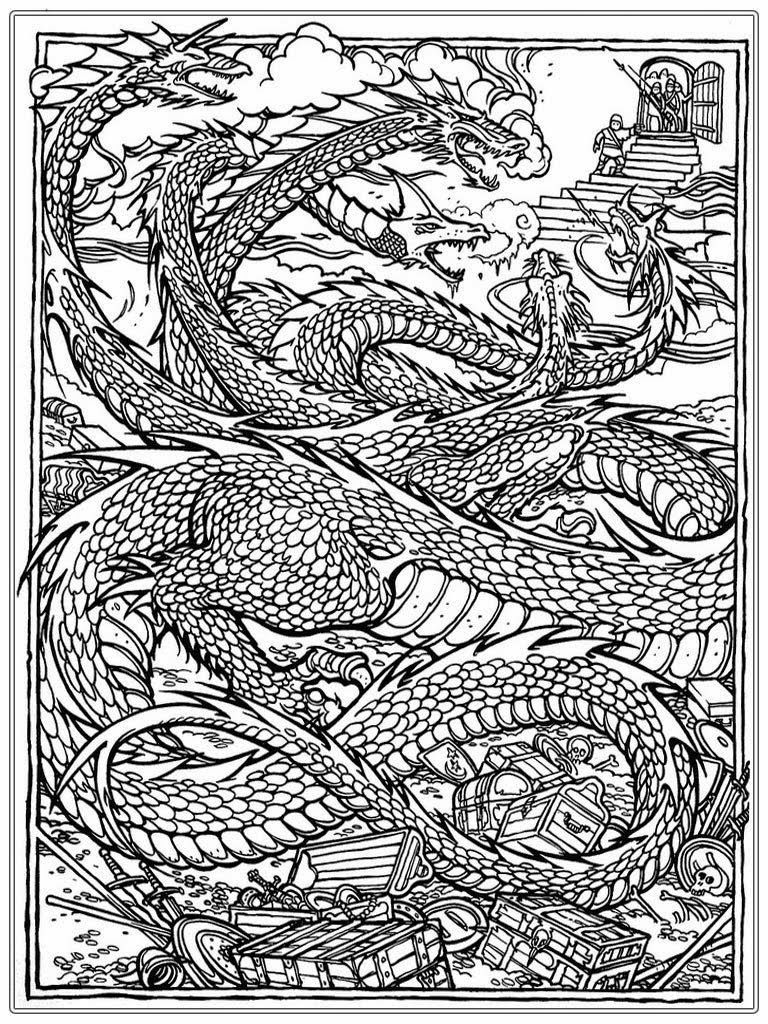 coloring dragon adult adults printable realistic chinese dragons advanced books ocean drachen sheets colouring detailed malvorlagen hard bilder sheet malbücher