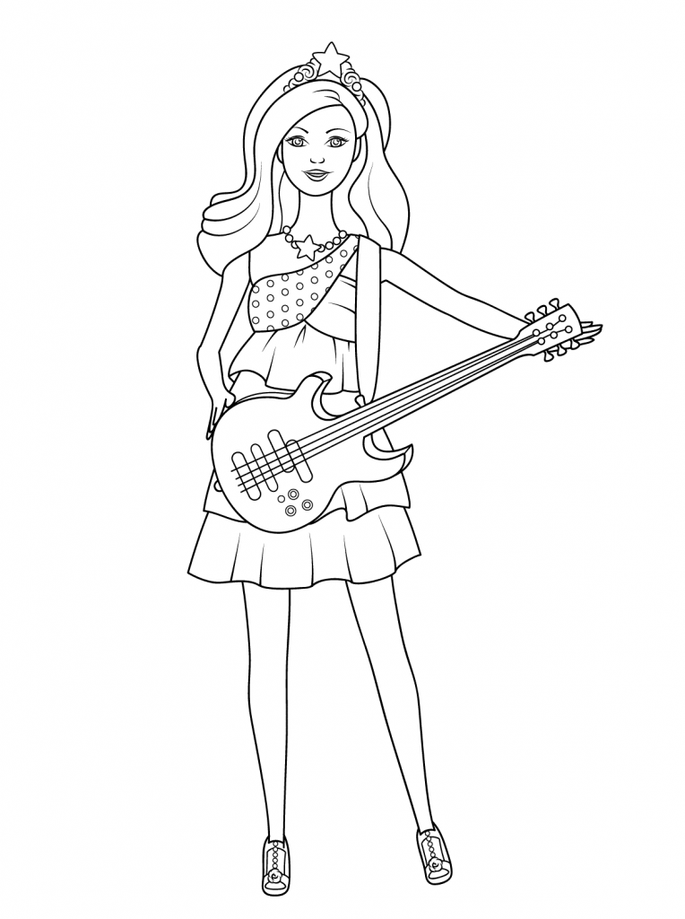 Barbie Princess Guitar Coloring Page