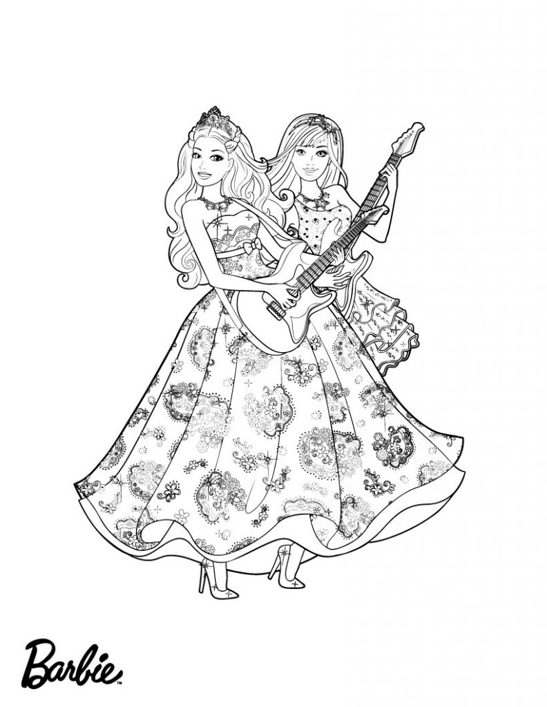 Barbie Princess Guitars Coloring Page