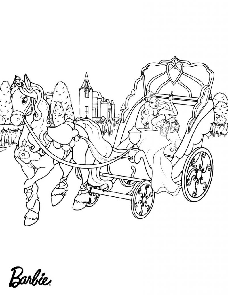 Barbie Princess Horse Drawn Coloring Page