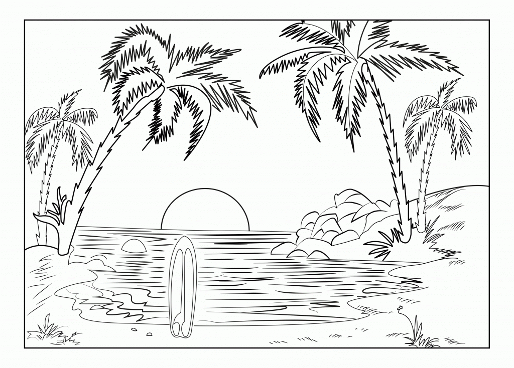 Beach Scene Coloring Page for Adults