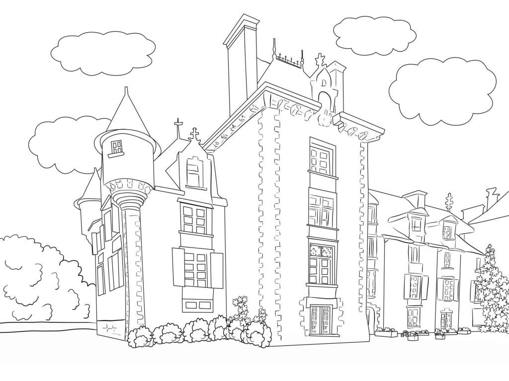 Castle Scene Coloring Page for Adults