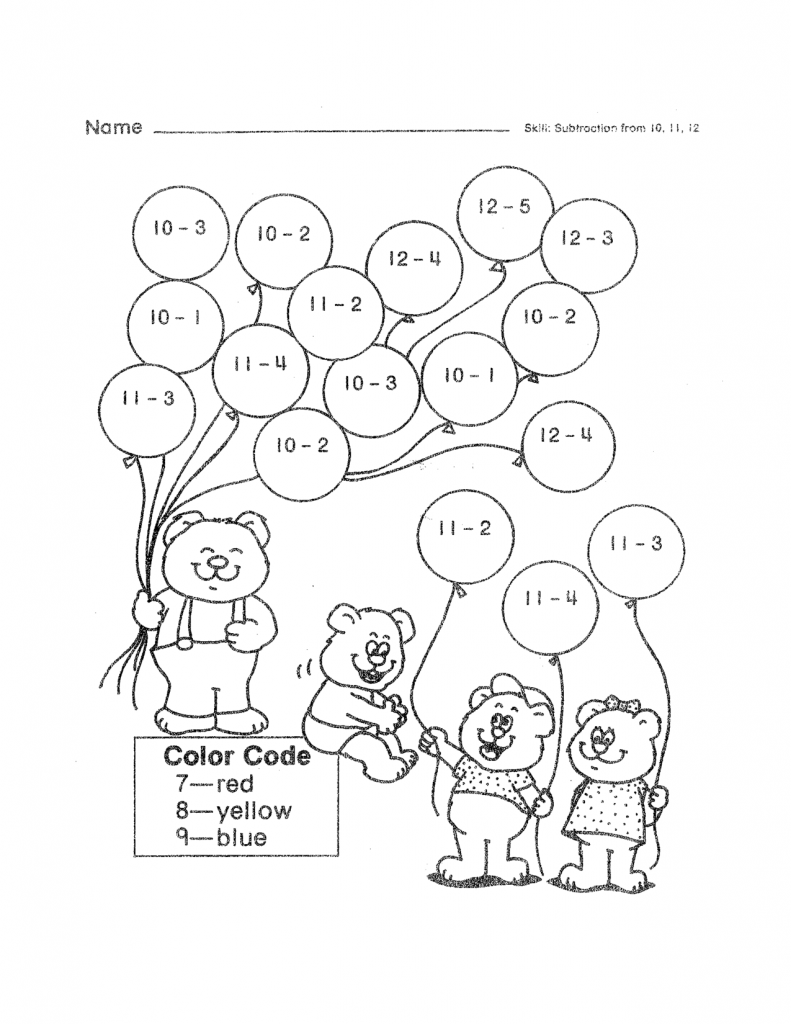 Color by Subtraction 2nd Grade Worksheet