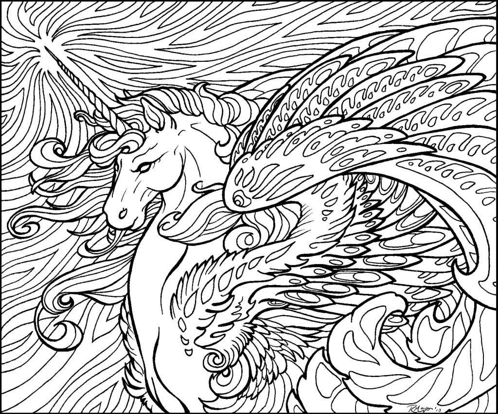 Detailed Unicorn Coloring Page for Adults