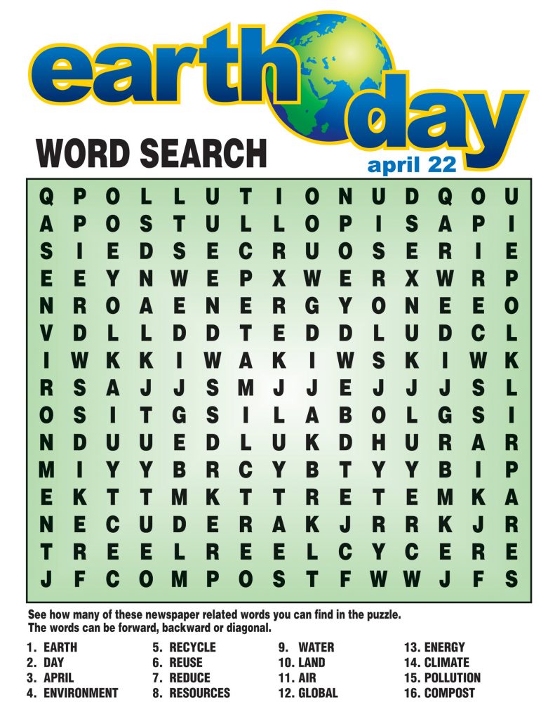 Earth Day Printable Word Search