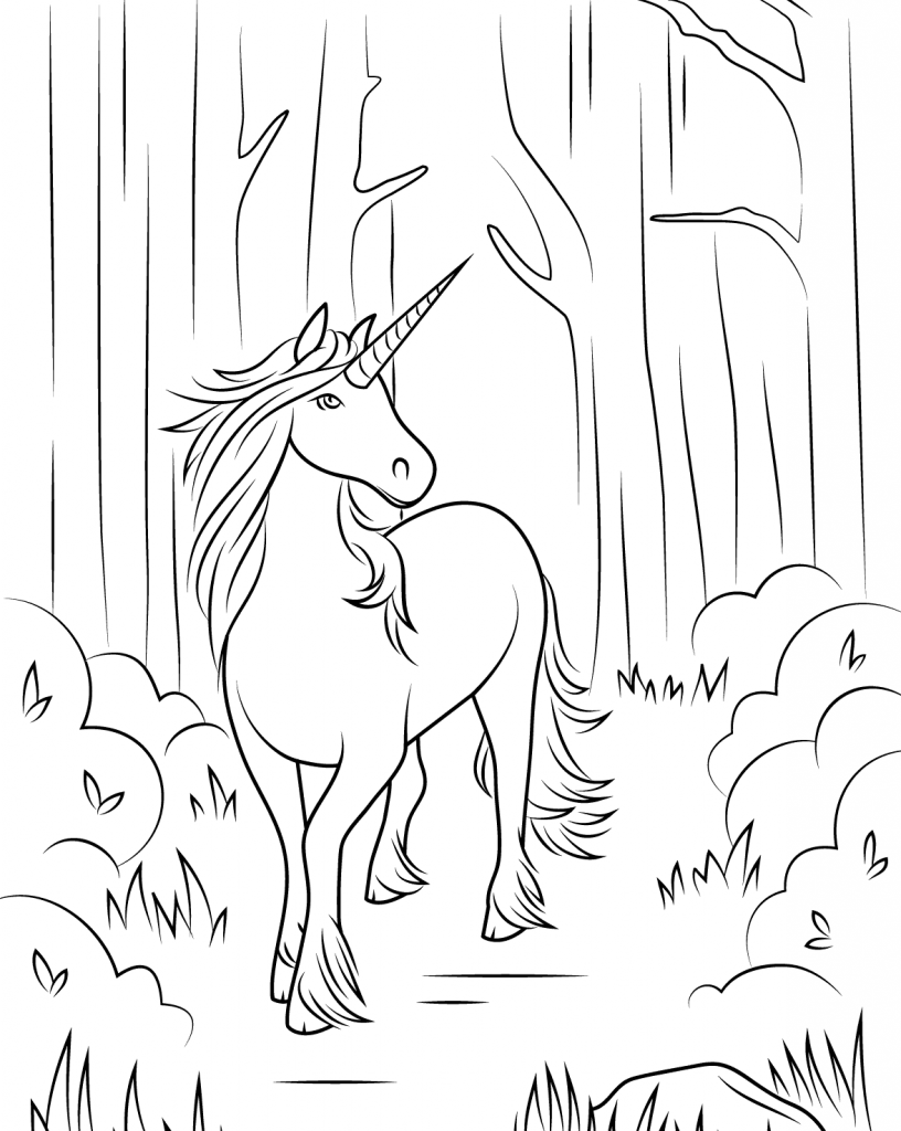 Elegant Unicorn Coloring Page