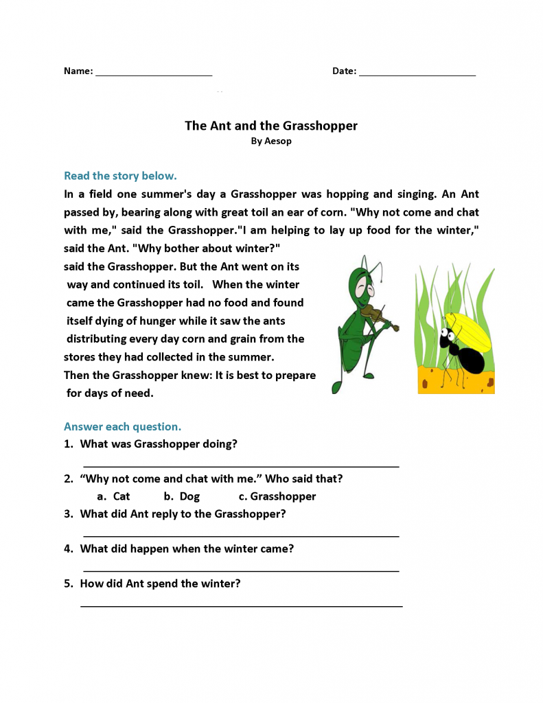 First Grade Reading Comprehension Worksheets