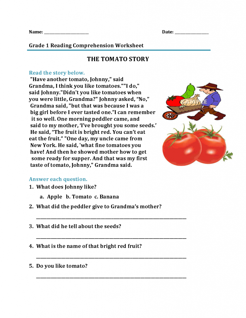 Free 1st Grade Reading Worksheet