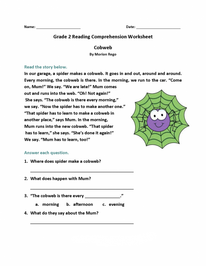 reading comprehension for grade 2 worksheets