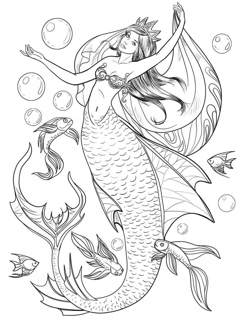 Mermaid and Fish Adult Coloring