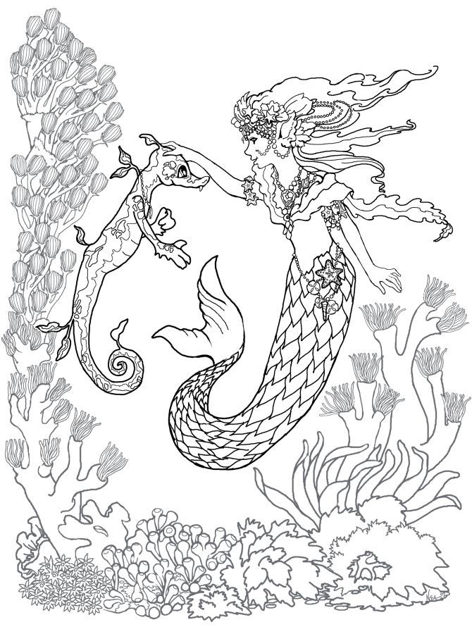 Mermaid and Seahorse Adult Coloring