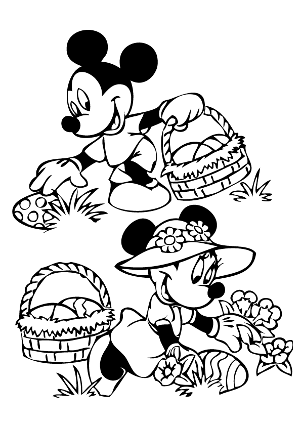 Mickey And Minnie Egg Hunt Coloring Page