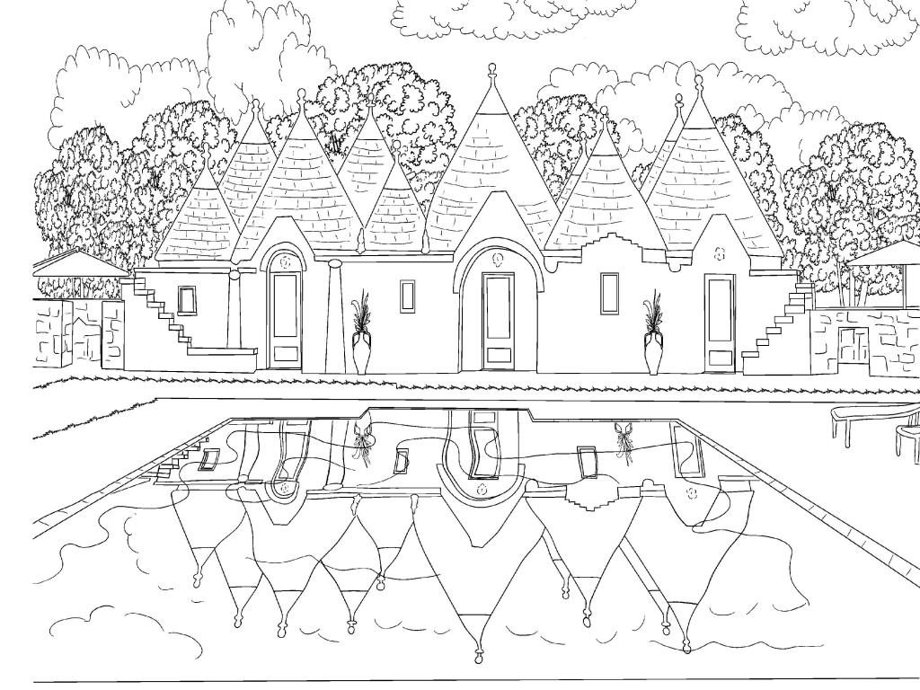 Old House Scene Coloring Page for Adults