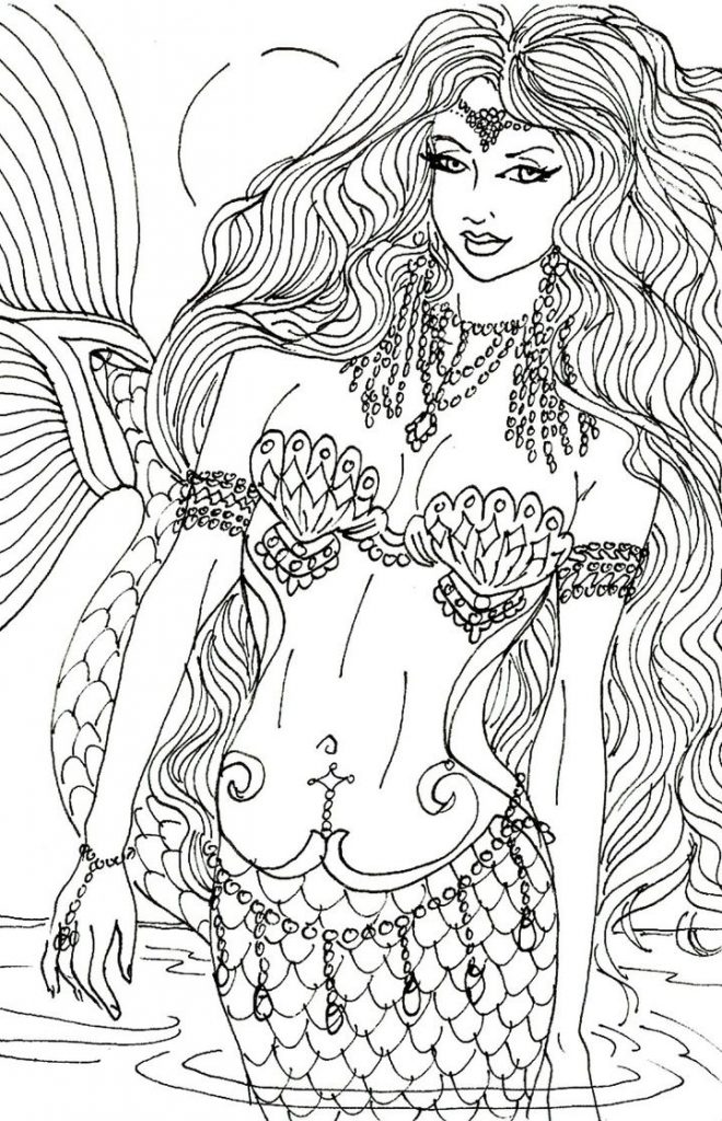 Pretty Mermaid Adult Coloring Page